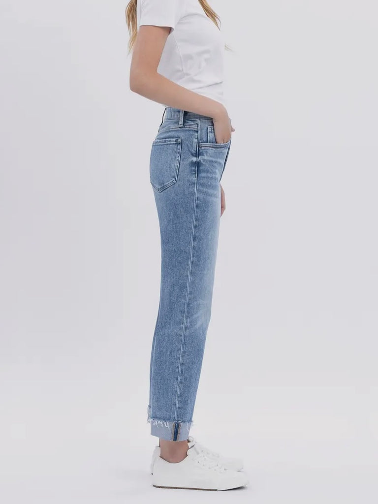 Brandie High-Rise Cuffed Crop Straight Denim