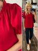 Lexi Smocked Sleeve Blouse - Red