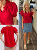 Lexi Smocked Sleeve Blouse - Red