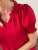 Lexi Smocked Sleeve Blouse - Red