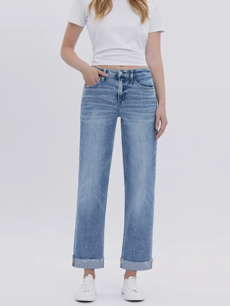 Brandie High-Rise Cuffed Crop Straight Denim