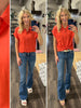 Ellie Short Sleeve Button Up - Poppy Orange