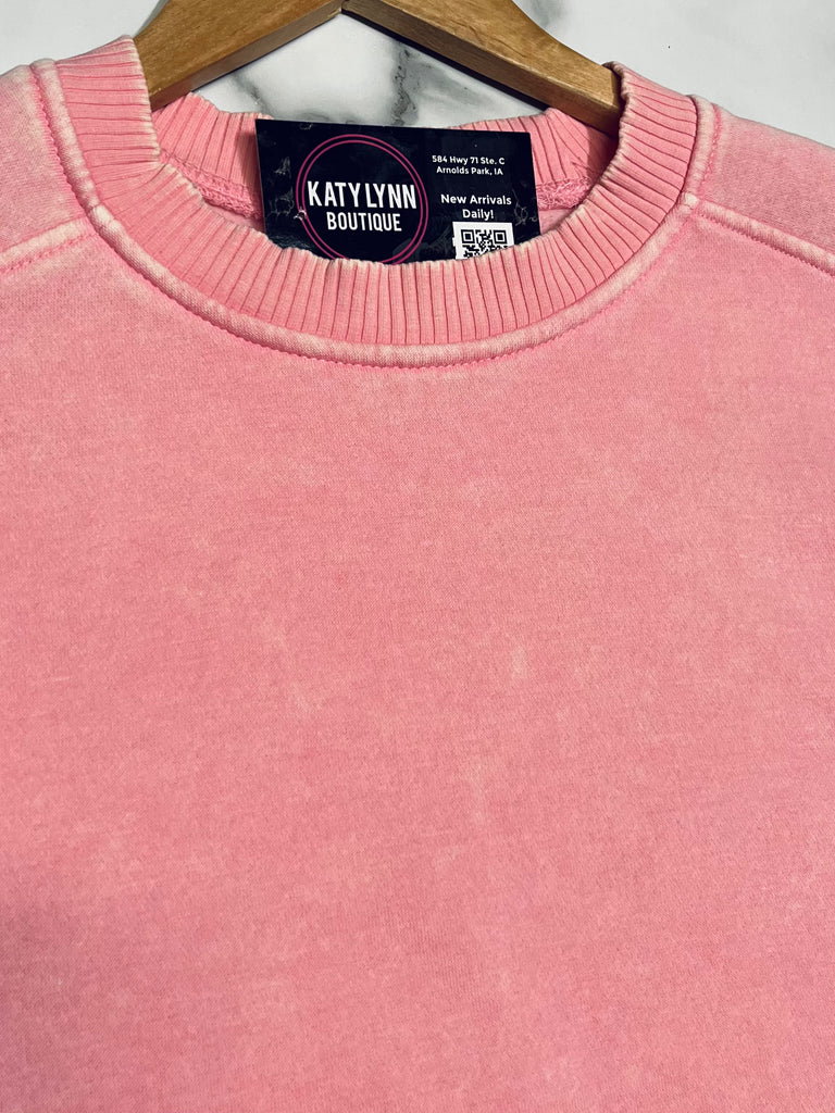 Riley Ribbed Accent Pullover - Mineral Washed Blush