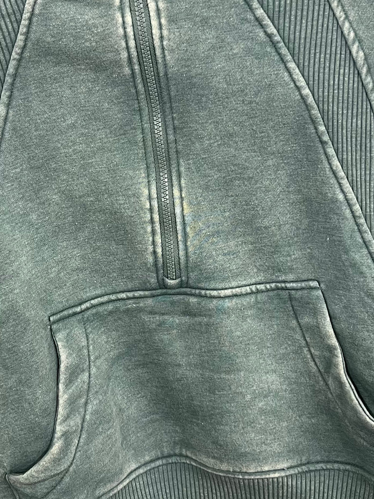 Dolly 1/4 Zip Acid Wash - Jade
