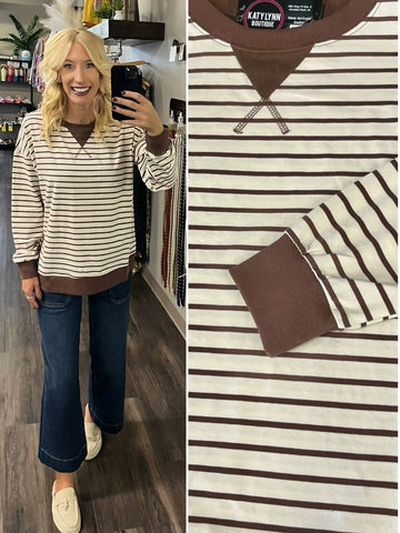 Leeann Striped Hoodie - Grey/Ivory