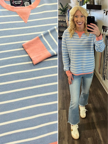 Mandy Blue Contrast Stripe Top
