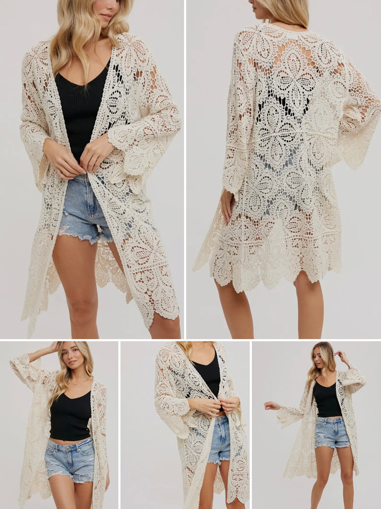 Kallie Crochet Bell Sleeve Cardi - Cream