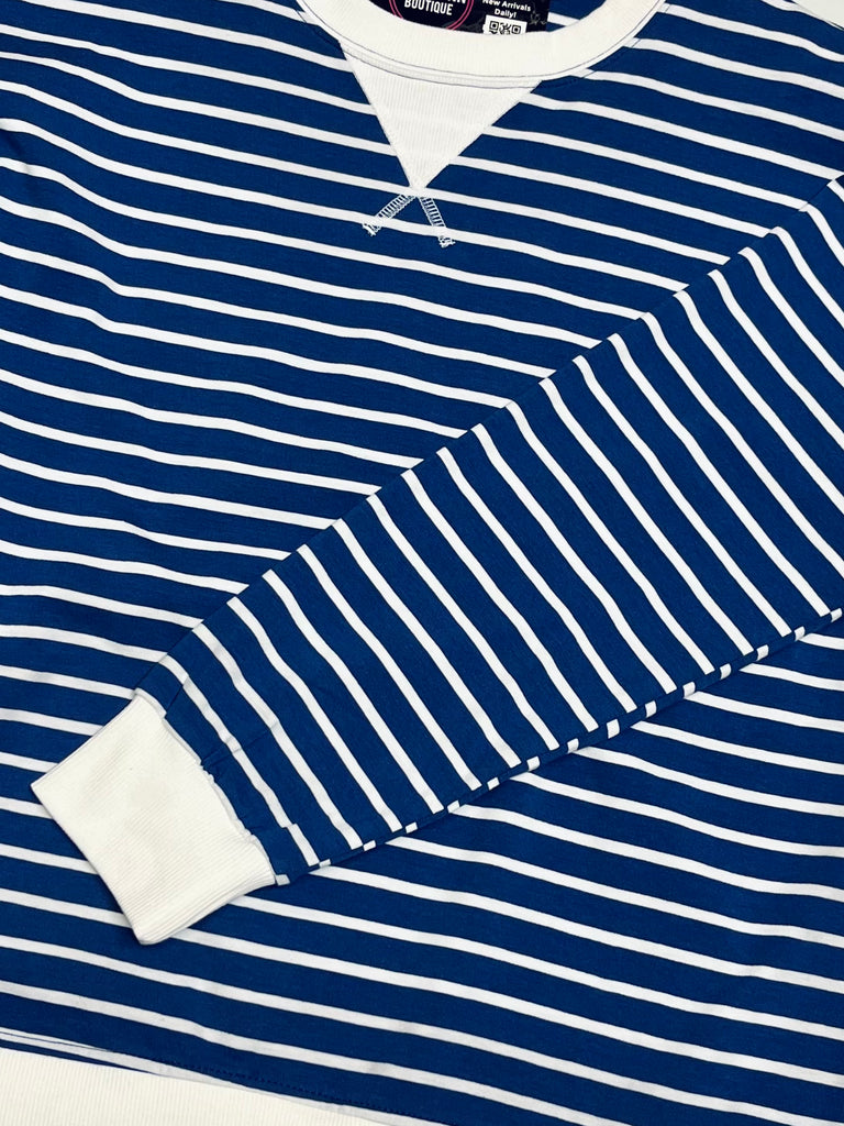 Aubrie Striped Crewneck - Light Navy