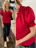 Lexi Smocked Sleeve Blouse - Red