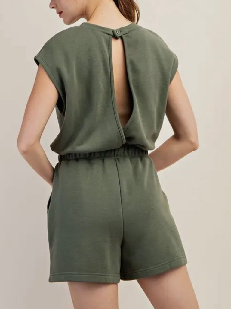 Sunday Open Back Romper - Olive