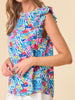 Rhonda Blue Floral Ruffle Sleeve Blouse