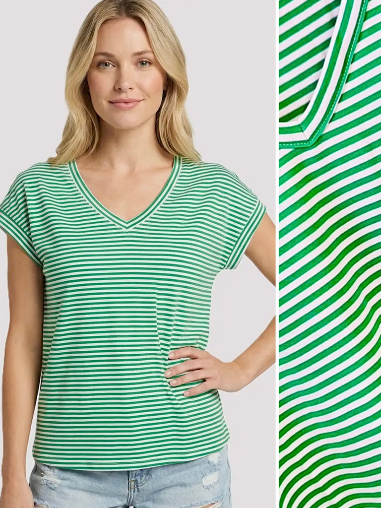 Tiff Striped Short Sleeve - Kelly Green/White