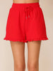 Karah French Terry Ruffle Shorts - Red