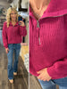 Rose Plush Zip Sweater - Magenta
