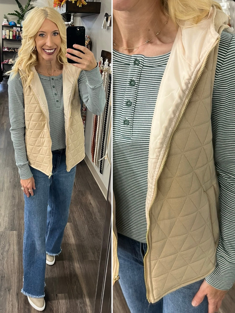 Alivia Striped Henley - Hunter Green