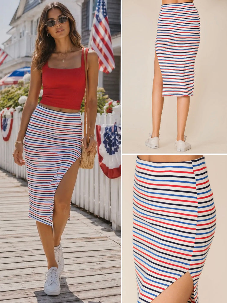Dani Striped Skirt Red White Blue