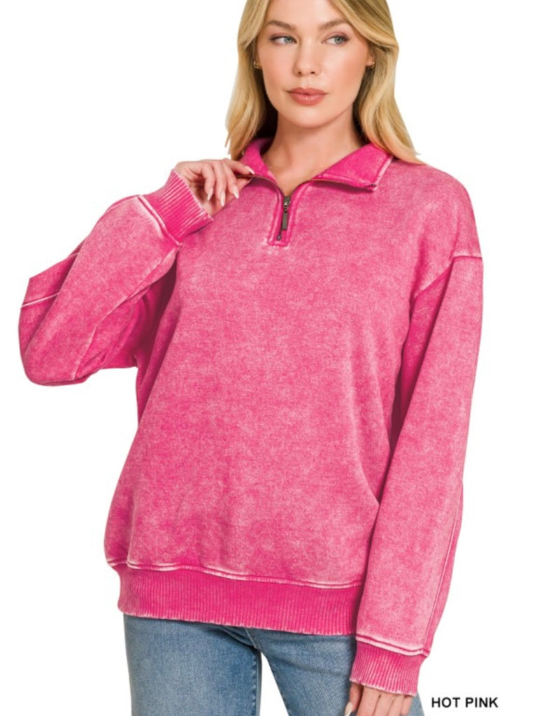 Jessa So-Soft 1/4 Zip Pullover - Hot Pink