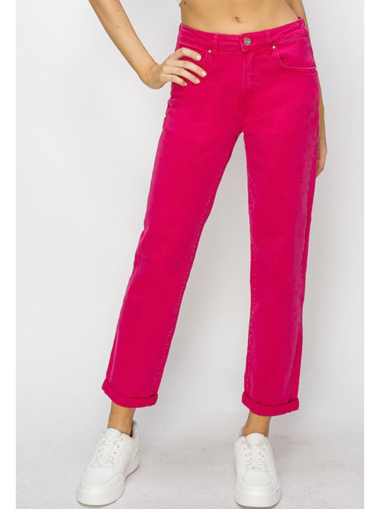 Jenna High-Rise Ankle Denim - Fucshia