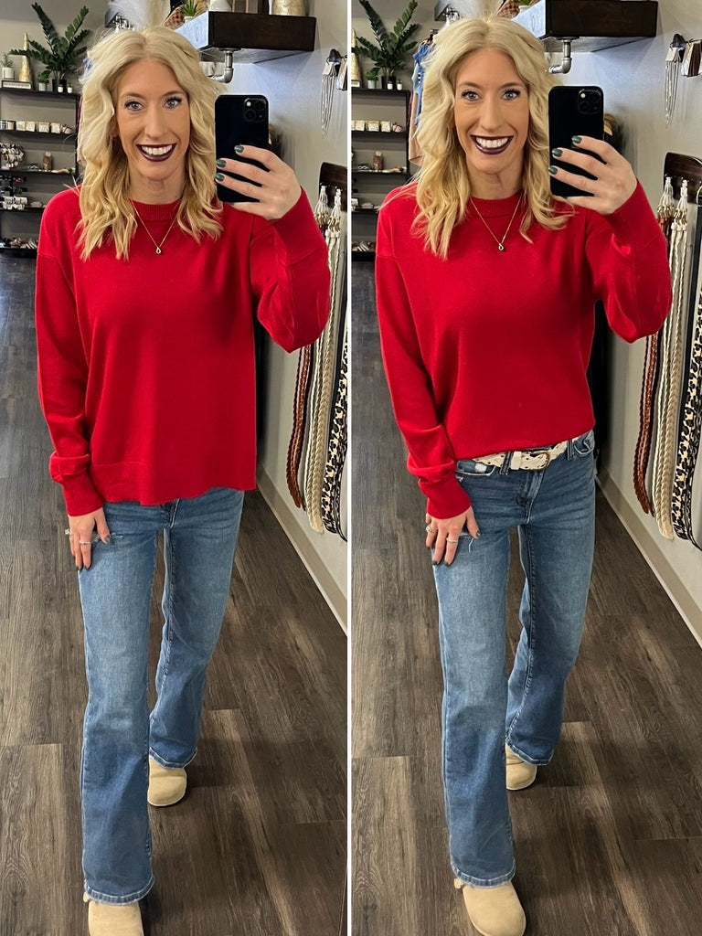 Laura Drop-Shoulder Sweater - Red