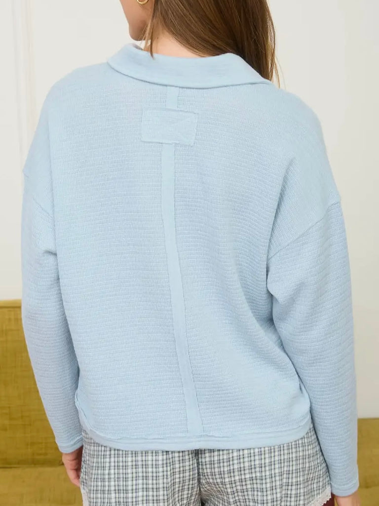 Isla Collared Long Sleeve Top - Lt Blue
