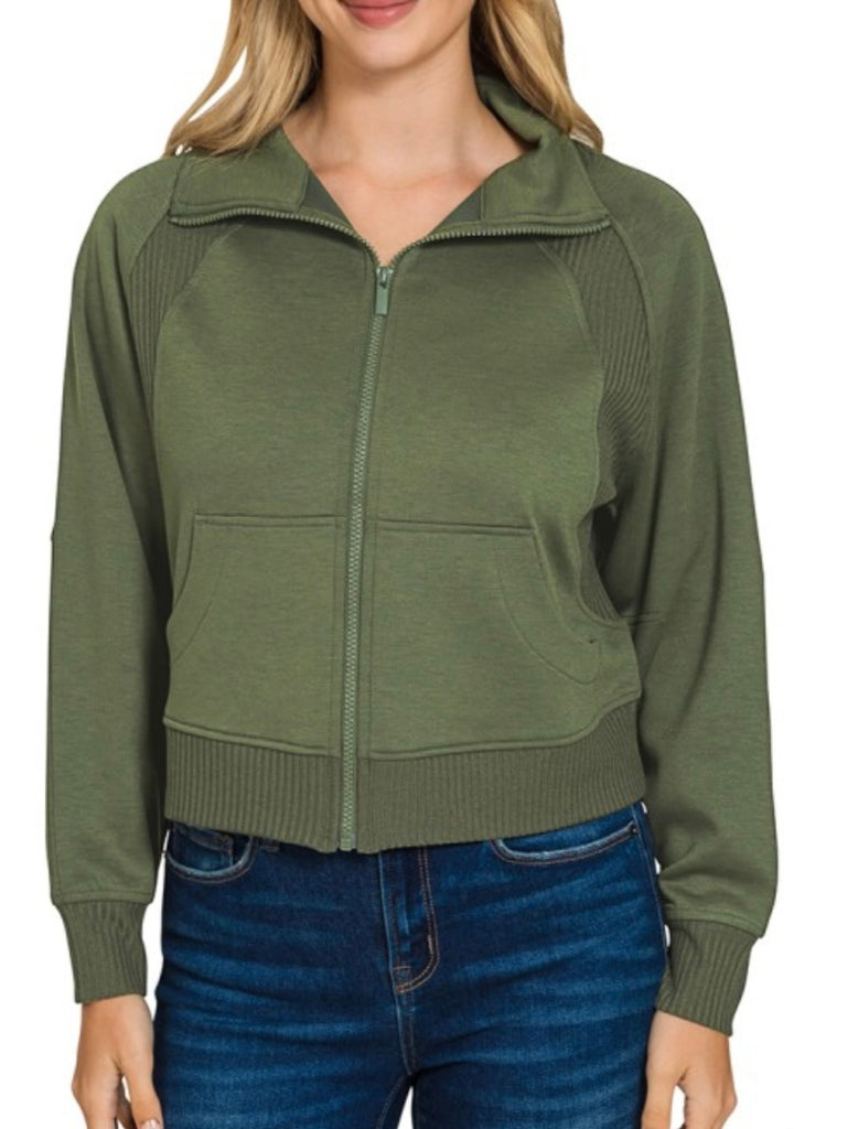 Belle Scuba Zip Jacket - Olive