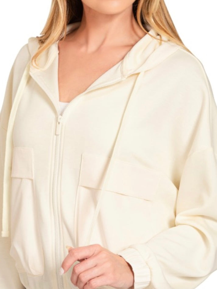 Jenna Zip Up Hoodie - Cream