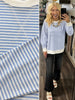 Melanie Striped Crewneck - Cornflower Blue/Ivory