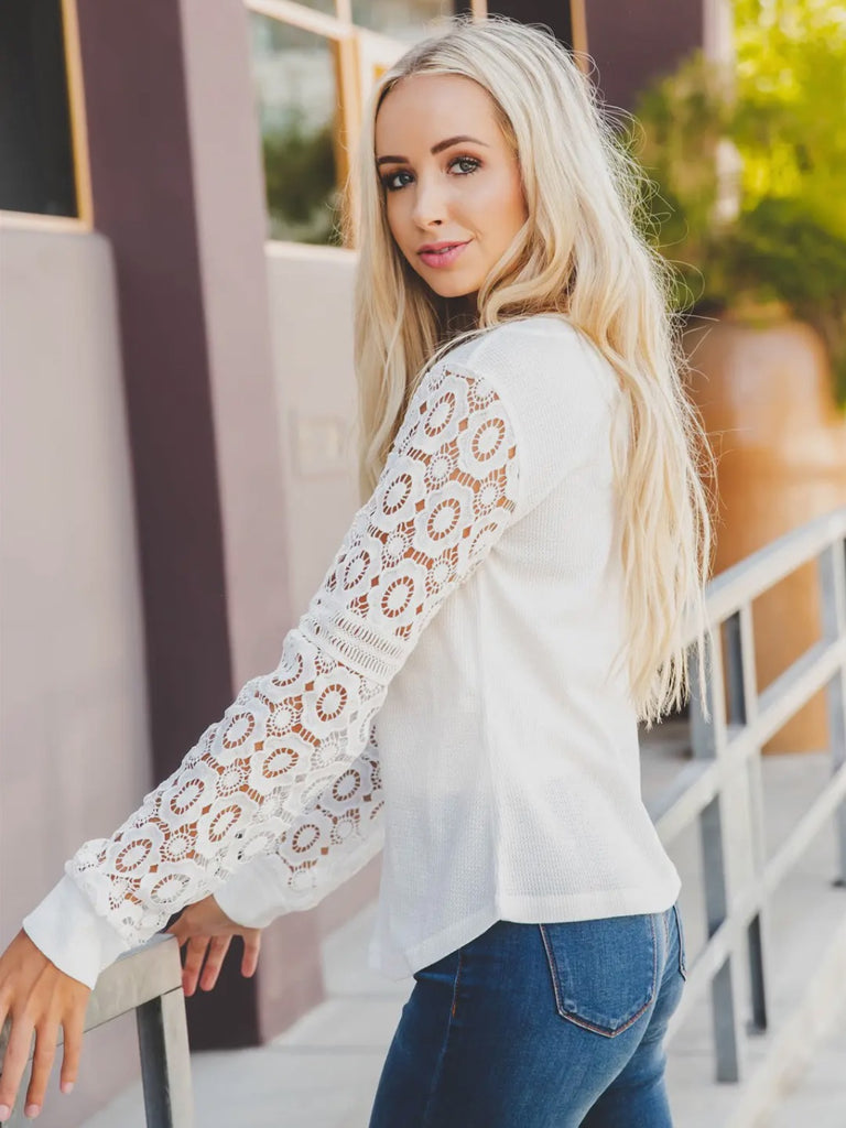 Brit Lace Sleeve Boatneck Top