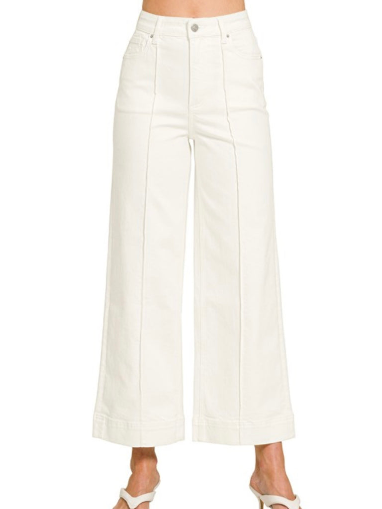 Whitney Wide Leg Pintuck White Denim