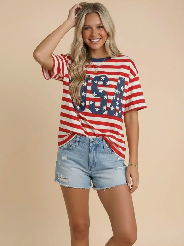 Shelly USA Red/White Striped T-Shirt