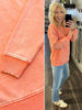 Riley Ribbed Accent Pullover - Mineral Washed Coral