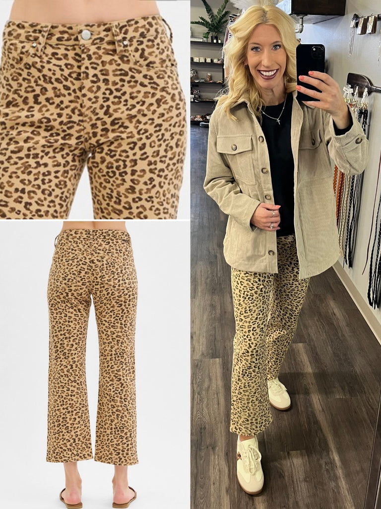 Steph Mid-Rise Straight Ankle Denim - Leopard