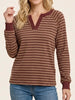 Karina Striped V-Neck Slit Brown/Burgundy