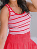 Ayla Scalloped Striped Tank - Red/Pink