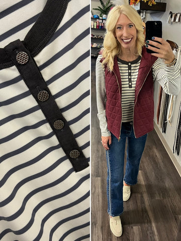Thea V-Neck Striped Blouse - Tan