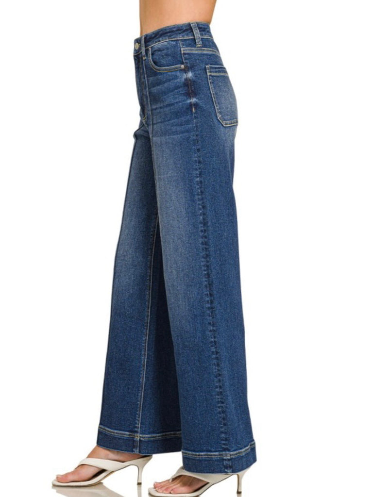 Jill High Rise Wide-Leg Pintuck Denim