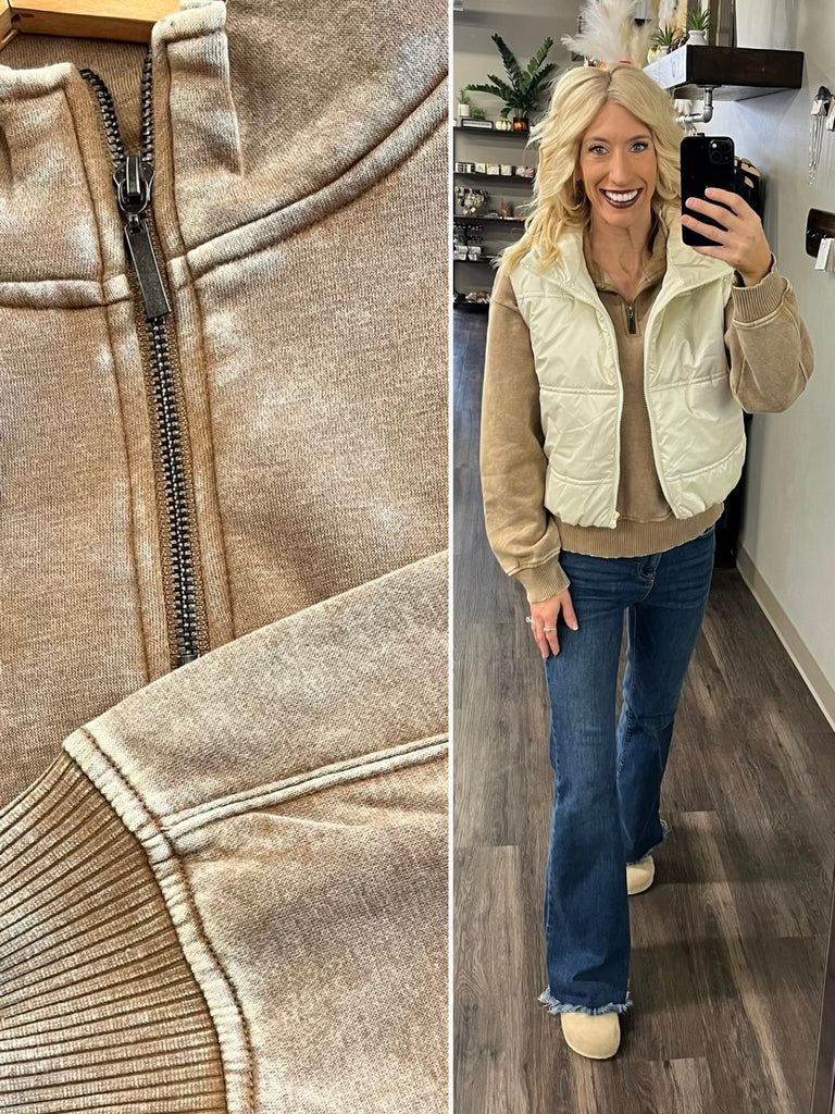 Cam Mineral Wash 1/4 Zip - Camel