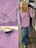 Riley Ribbed Accent Pullover - Mineral Washed Plum
