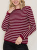 Lynda Striped Waffle Knit Sweater - Maroon