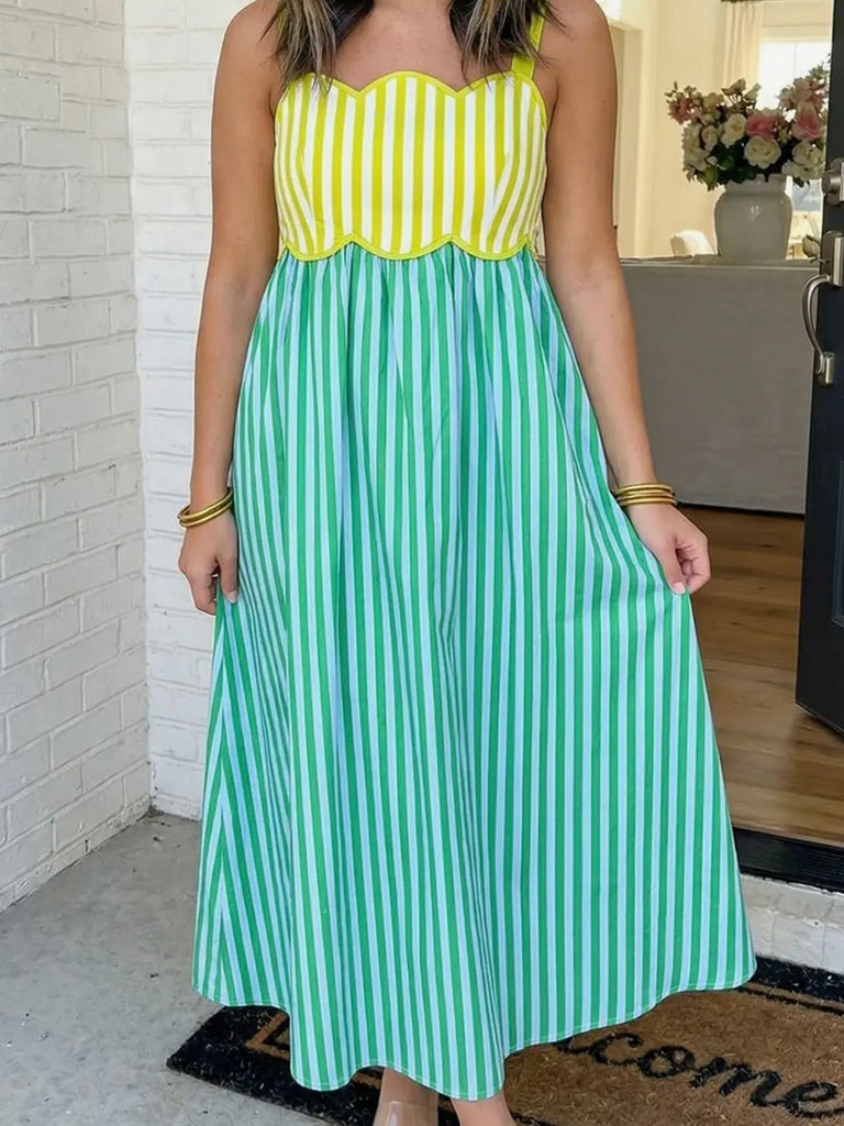 Lacey Striped Tied Dress- Green/Blue