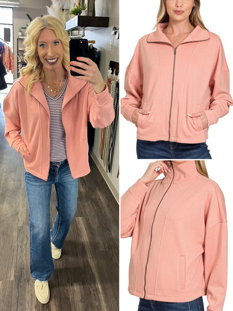 Tinlee Scuba Full-Zip Jacket - Dusty Rose