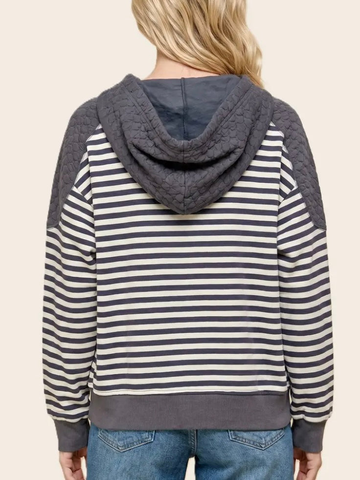 Leeann Striped Hoodie - Grey/Ivory