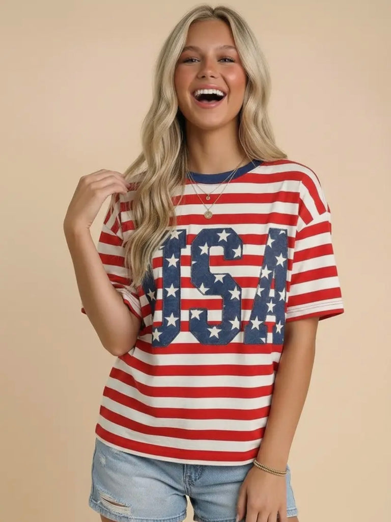 Shelly USA Red/White Striped T-Shirt