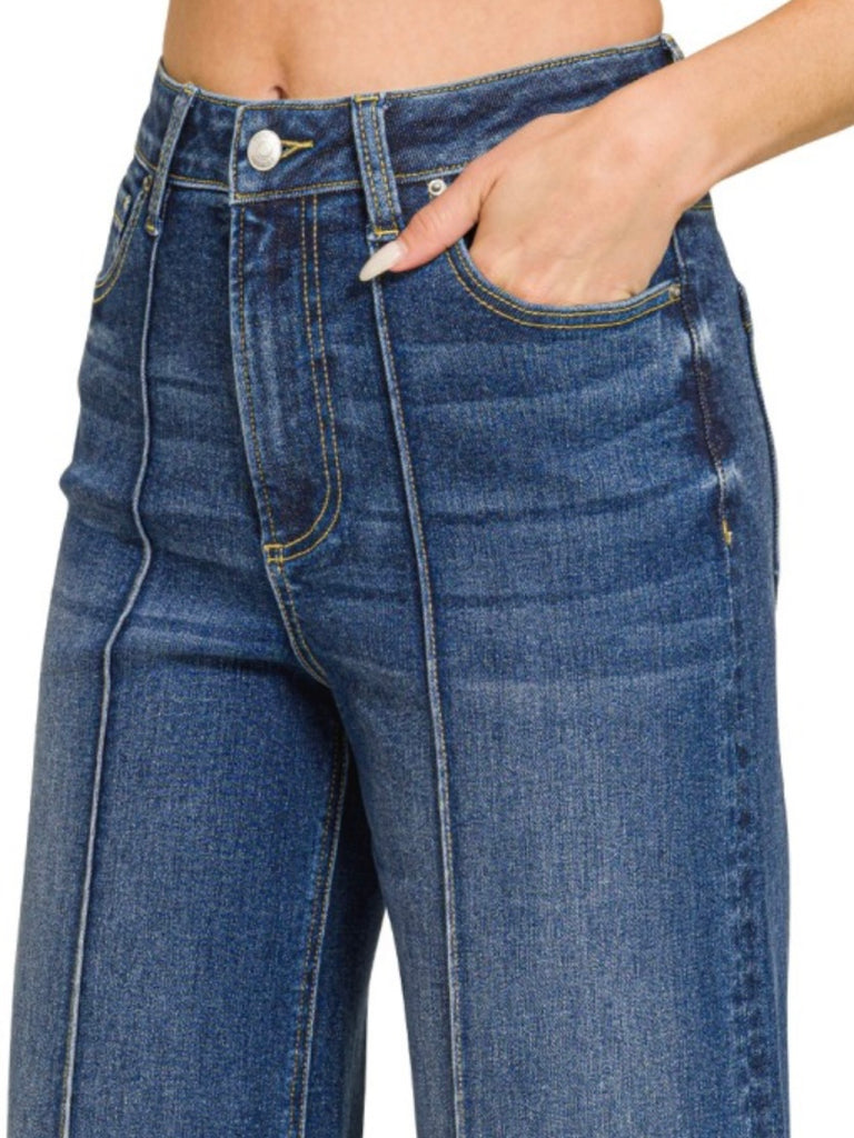 Jill High Rise Wide-Leg Pintuck Denim