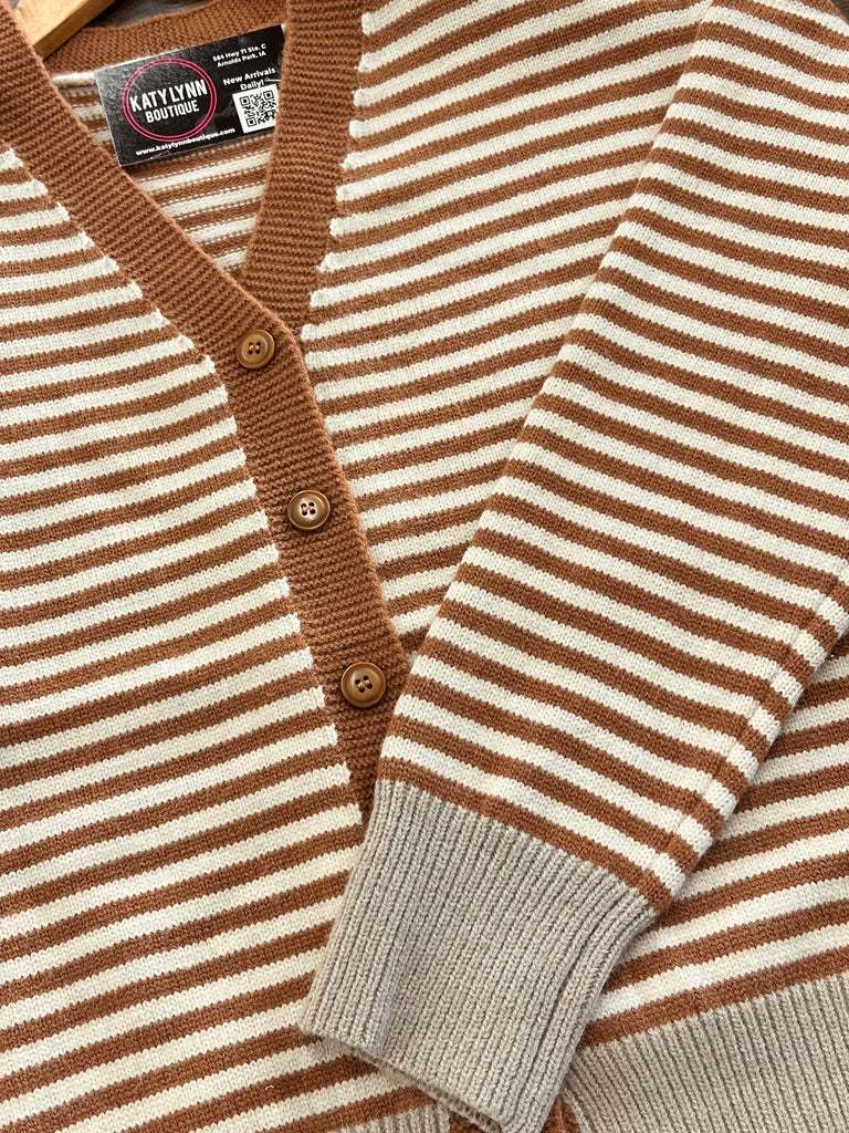 Lacey Colorblock Stripe Cardi - Camel