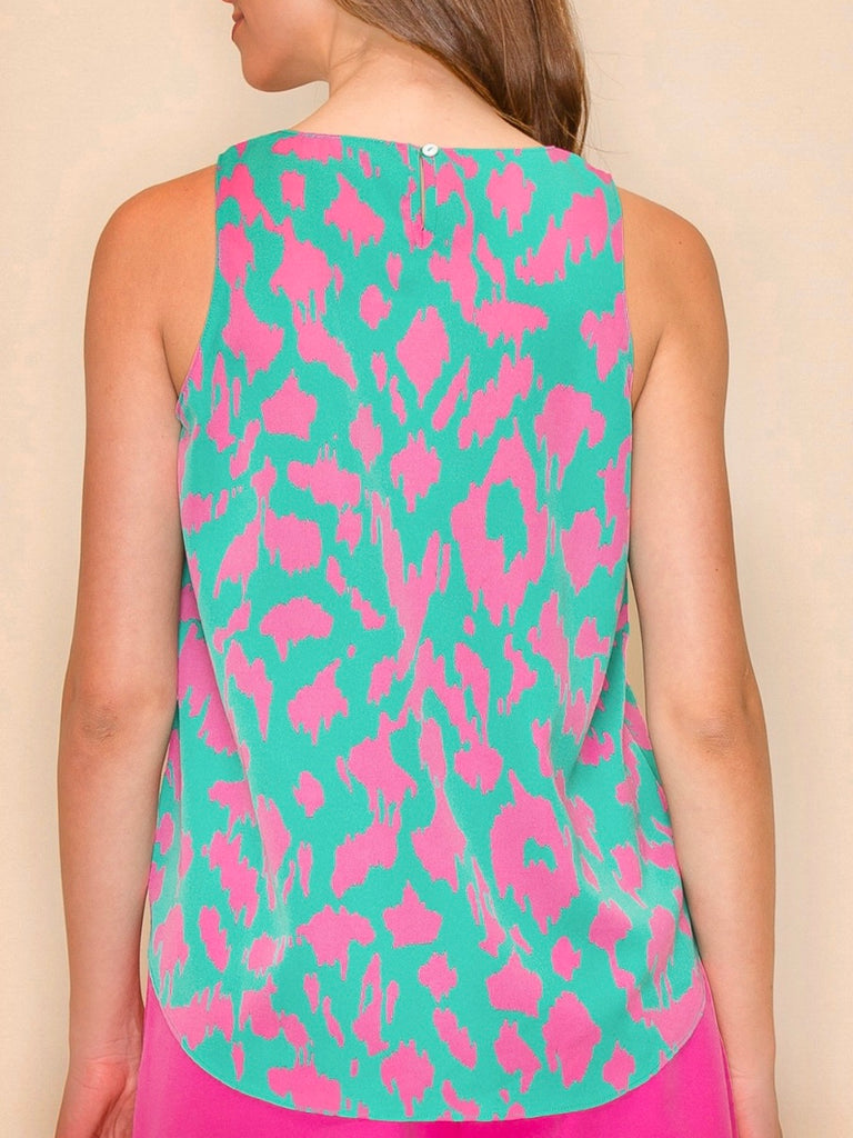 Shauna Green/Pink Keyhole Back Tank