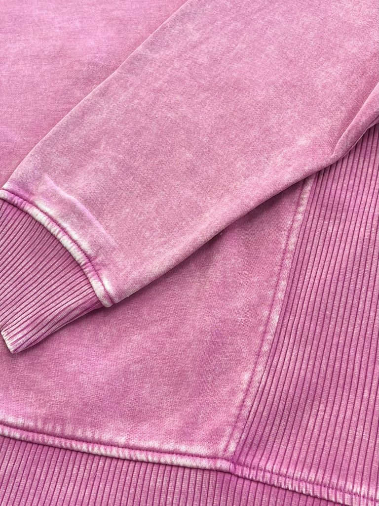 Riley Ribbed Accent Pullover - Mineral Washed Mauve - PLUS