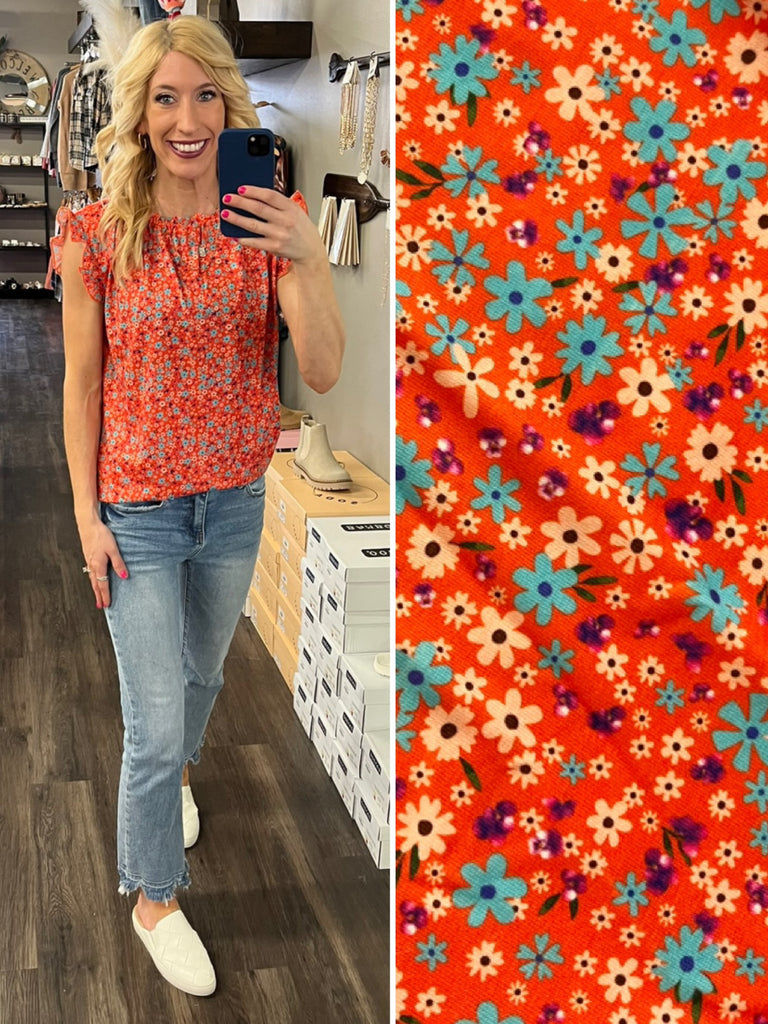 Kari Ruffle Accent Blouse - Orange Floral