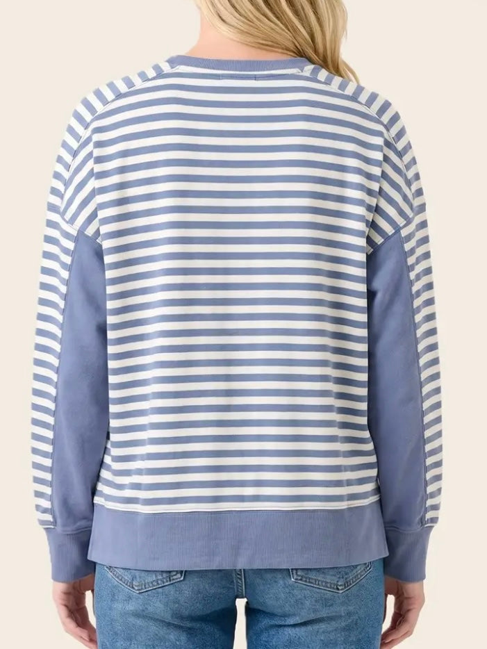 Aubrey Color Blocked Striped Crewneck - Blue