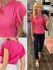 Adelaine Ribbed Ruffle Sleeve - Pink